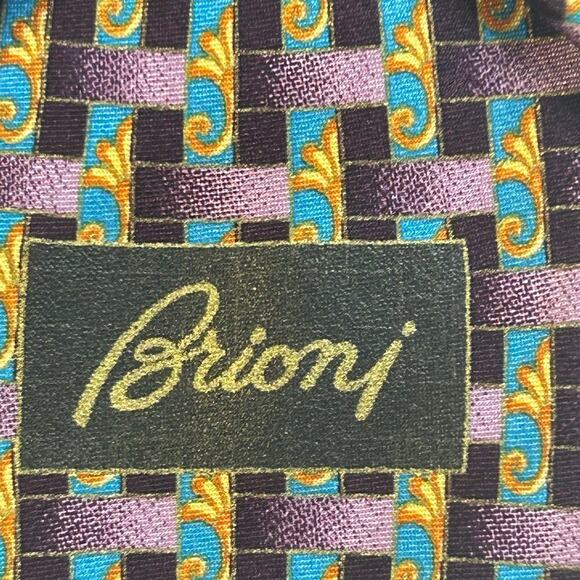 Brioni 100% silk men's purple all over print hand made in Italy tie - Picture 4 of 7